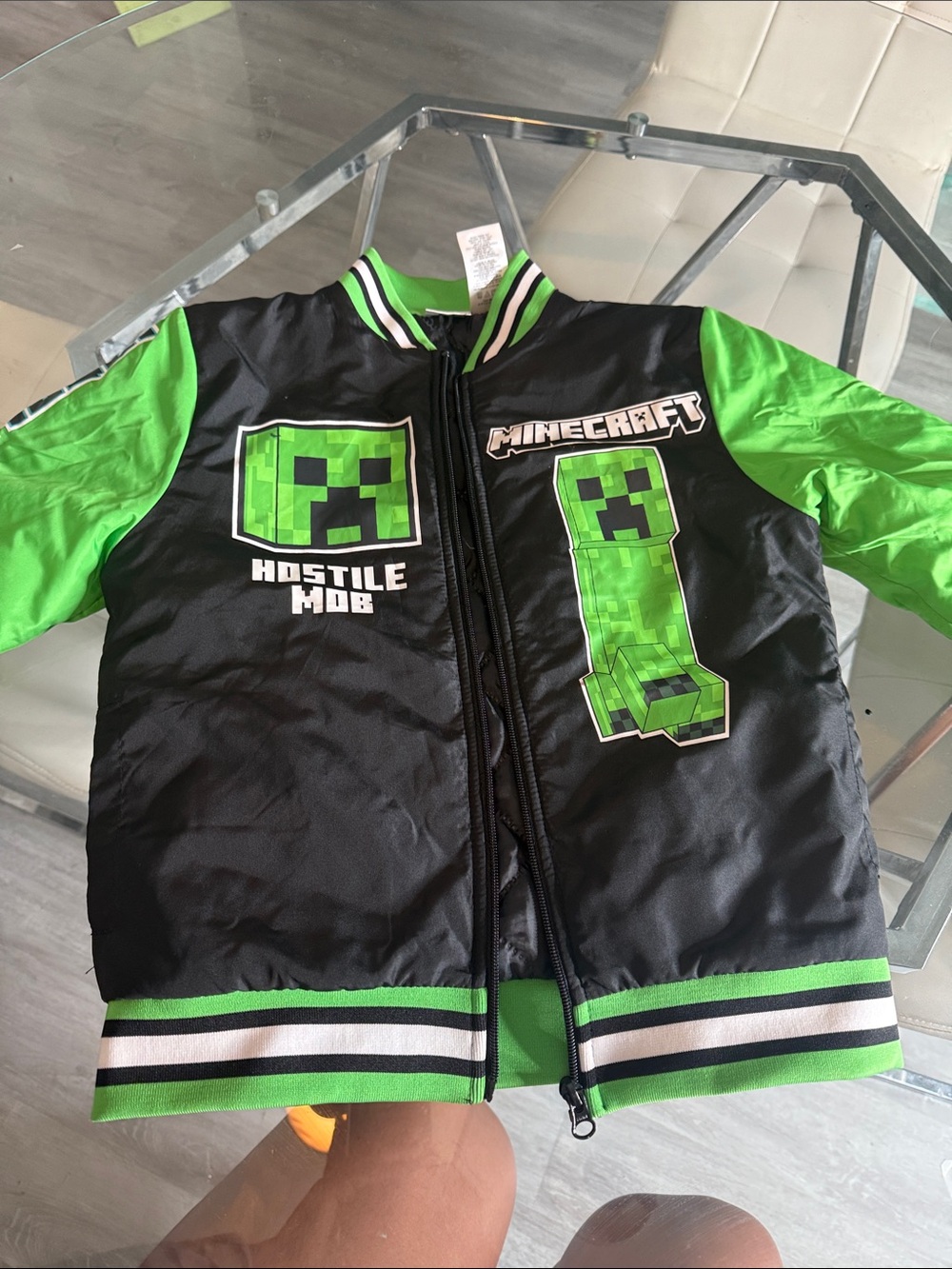 Minecraft Kids' Black & Green Creeper Puffer Jacket